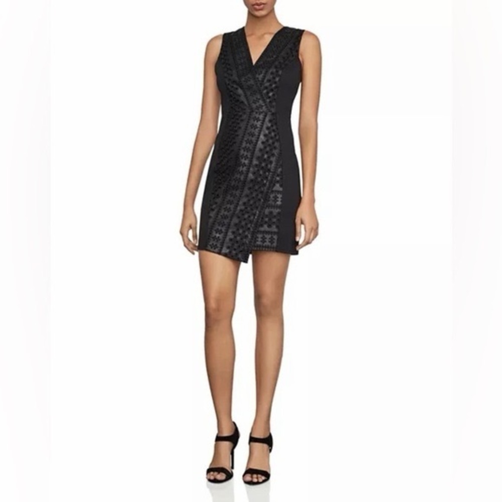 BCBGMaxAzria Black Embellished V-Neck Mini Dress